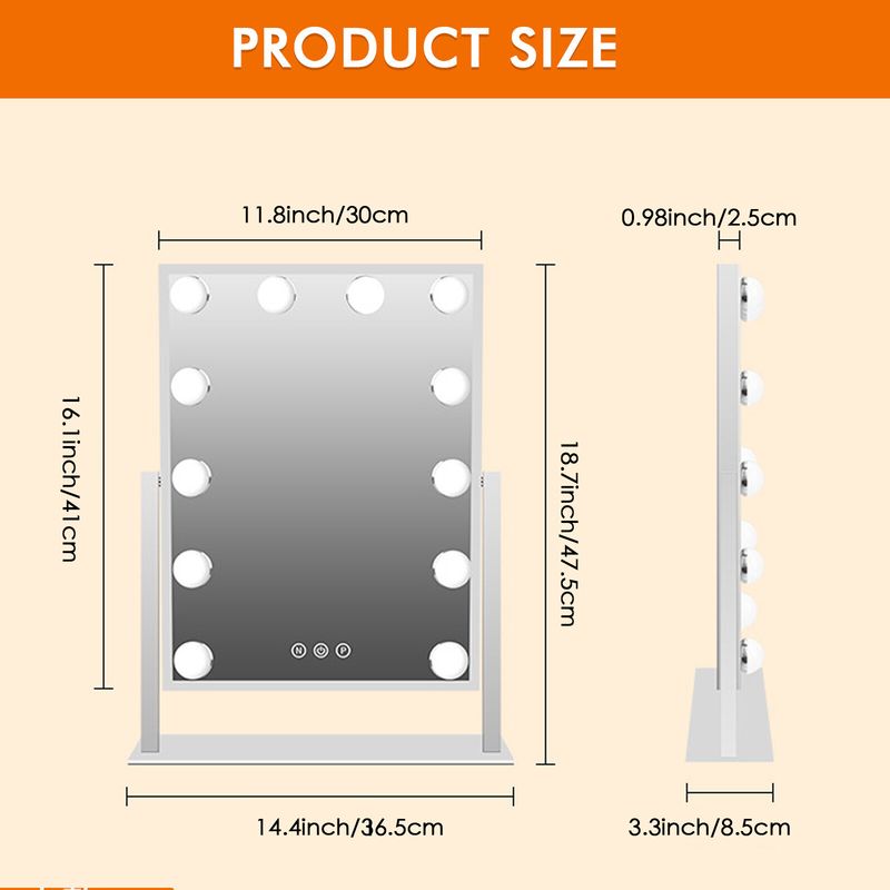 Hollywood Makeup Mirror Vanity Mirror With 12 Lights LED 3 Color Light_voghion.com