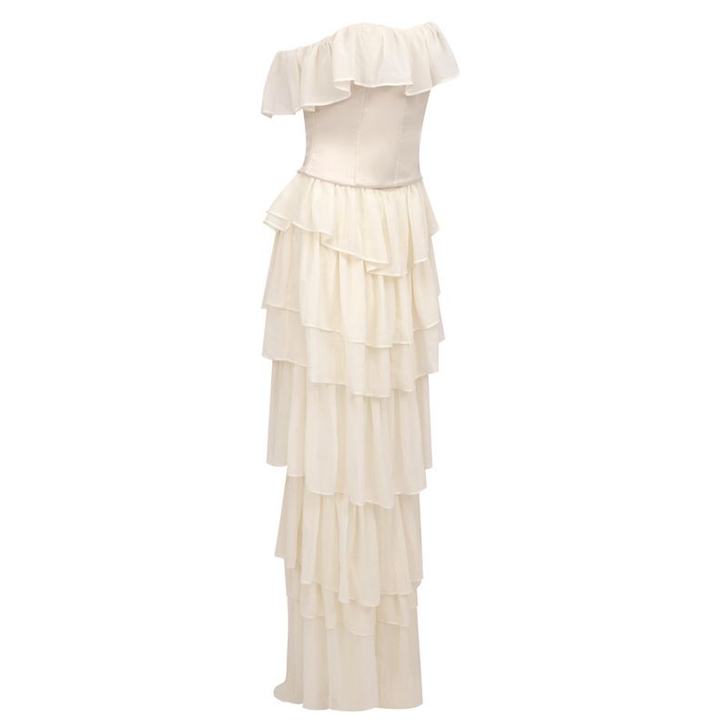 Conjunto de dos piezas de falda larga de gasa con lazo en el pecho para mujer, vestido francés, 2024_voghion.com