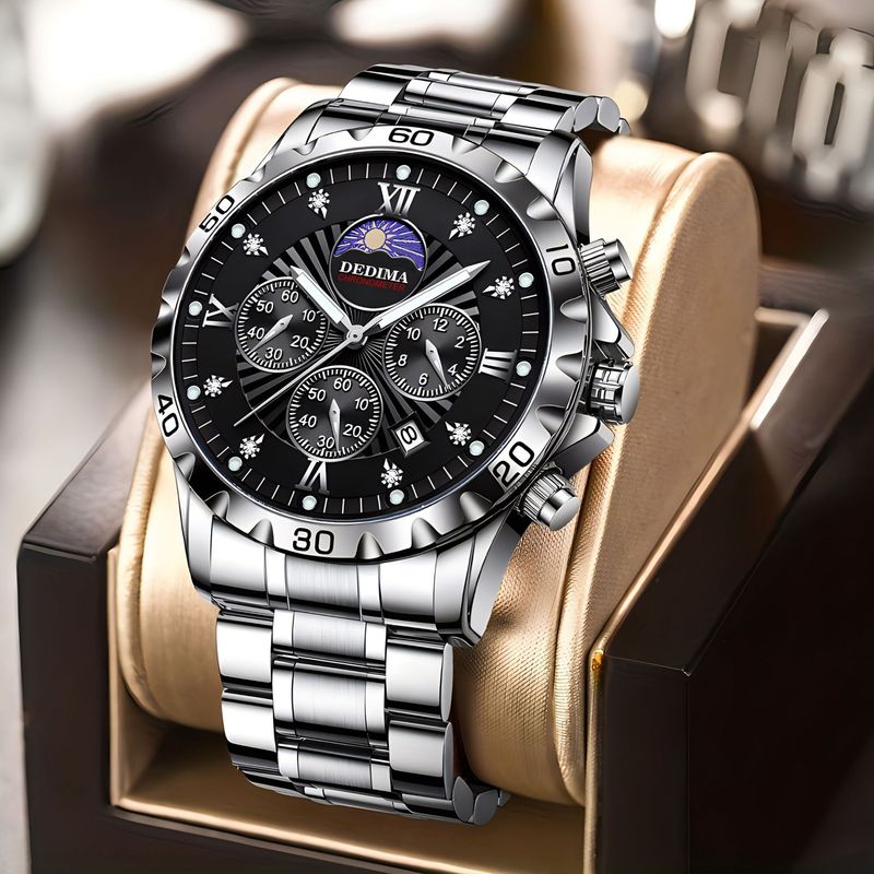 Relógio masculino moderno com quatro olhos e seis agulhas, totalmente automático, multifuncional, à prova d'água, luz noturna, estilo celebridade,_voghion.com