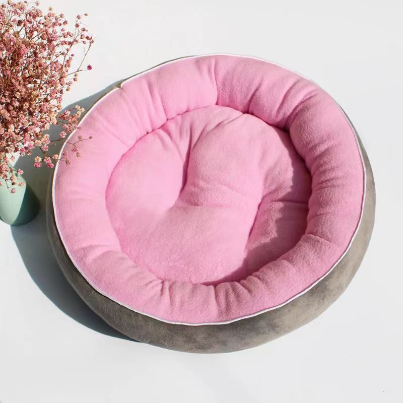 Suede Round Dog Warm Cat Detachable Pet Bed_voghion.com