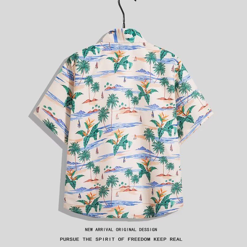 Strand til mænd, strandferie, Hawaii, kortærmet blomsterskjorte, løs og alsidig, afslappet parsæt i to dele_voghion.com