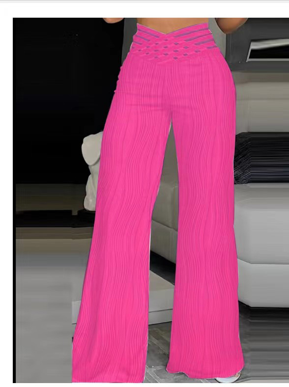 Dame Kleeder Moud Héich Taille Casual Hosen Drapey Pleated Huel Waasser Ripple Breet Been Hosen Damen Hosen_voghion.com