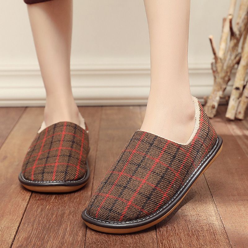 MTX Cotton Winter Women Indoor Courtyard Couple Non-Slip Warm Fabric Slippers With Heel Men Style_voghion.com