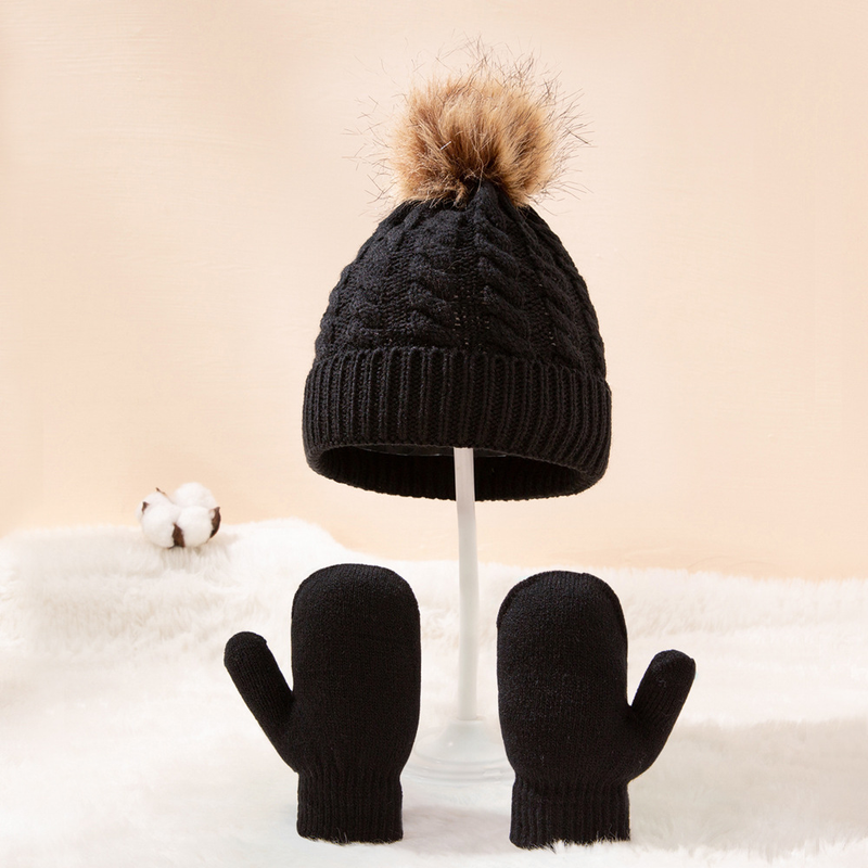Baby clothing wool monochrome twist warm children's hat scarf gloves two or three sets_voghion.com