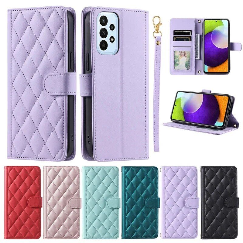 Emed Ruudullinen Käsihihnalla varustettu Puhelinkotelo Samsung A05 A15 A35 A55 A14 A24 A34 A54 A13 A23 A33 A53 A73 Korttipaikat Lompakko_voghion.com