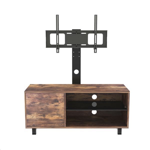 Rustic Brown TV Console With Push-to-open Storage Cabinet For TV Up To 65in Wood &glass TV Stand For Living Room Bedroom_voghion.com