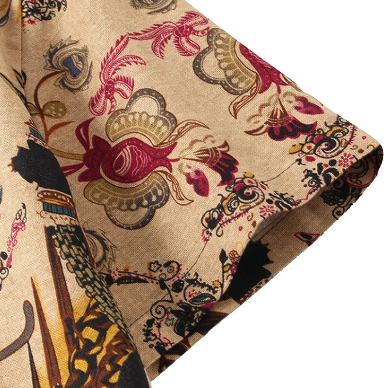 Vīriešu modes etniskā stilā apdrukāts vīriešu krekls ar īsām piedurknēm atlokiem_voghion.com