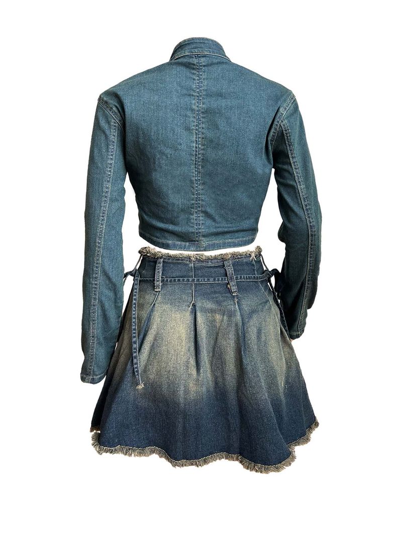 Set di gonna plissettata con top ricamato in tessuto elastico da donna_voghion.com