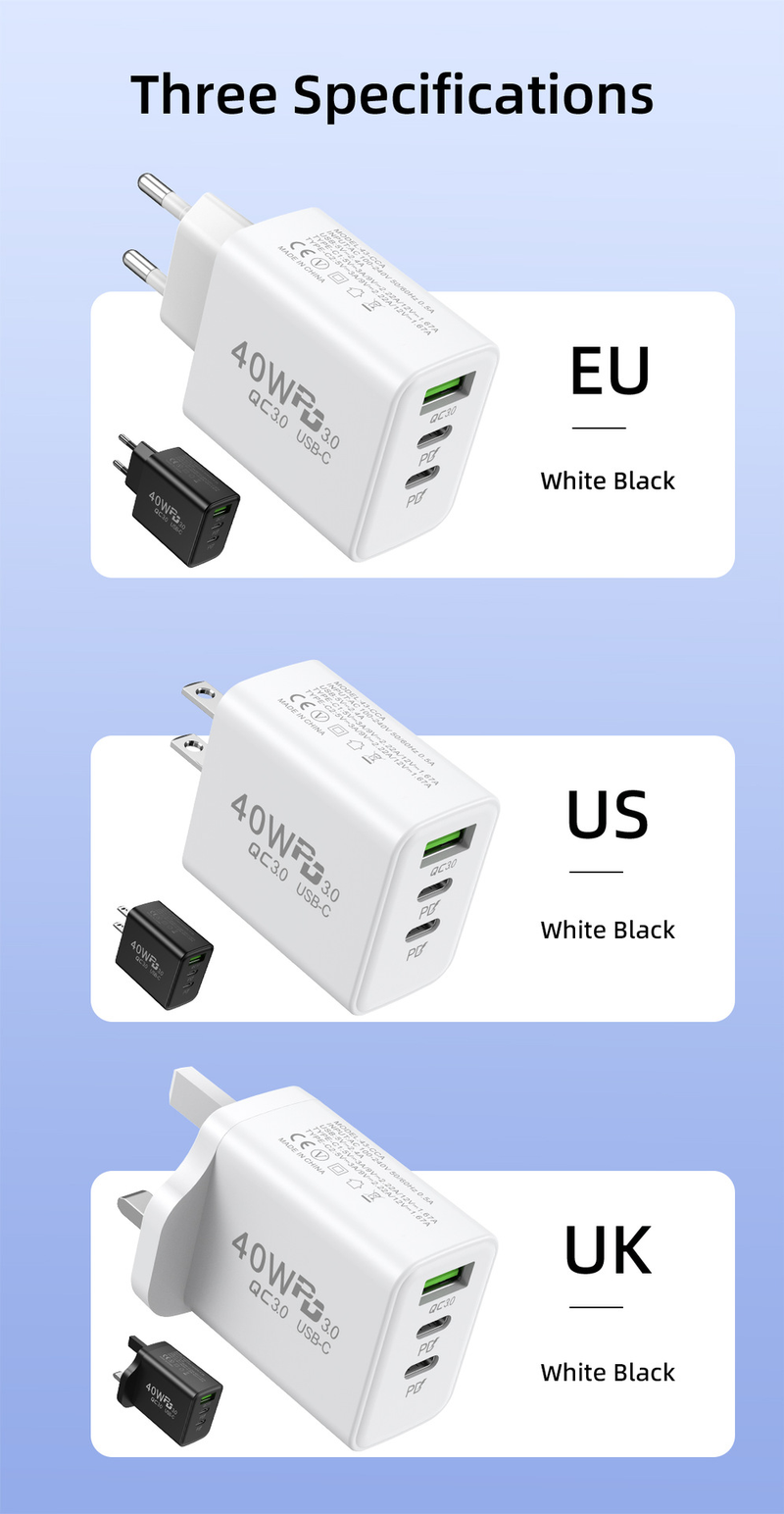 New USB+2PD Type-c Mobile Charger Multi port American, European, and British Travel Fast Charging Head_voghion.com