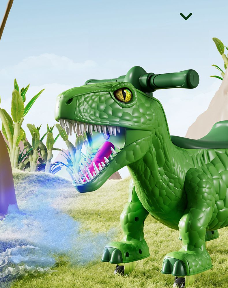 Dinosauro giocattolo per bambini, cavalcabile, con spray, luci, musica, ruote silenziose universali, macchinina a forma di arachidi._voghion.com