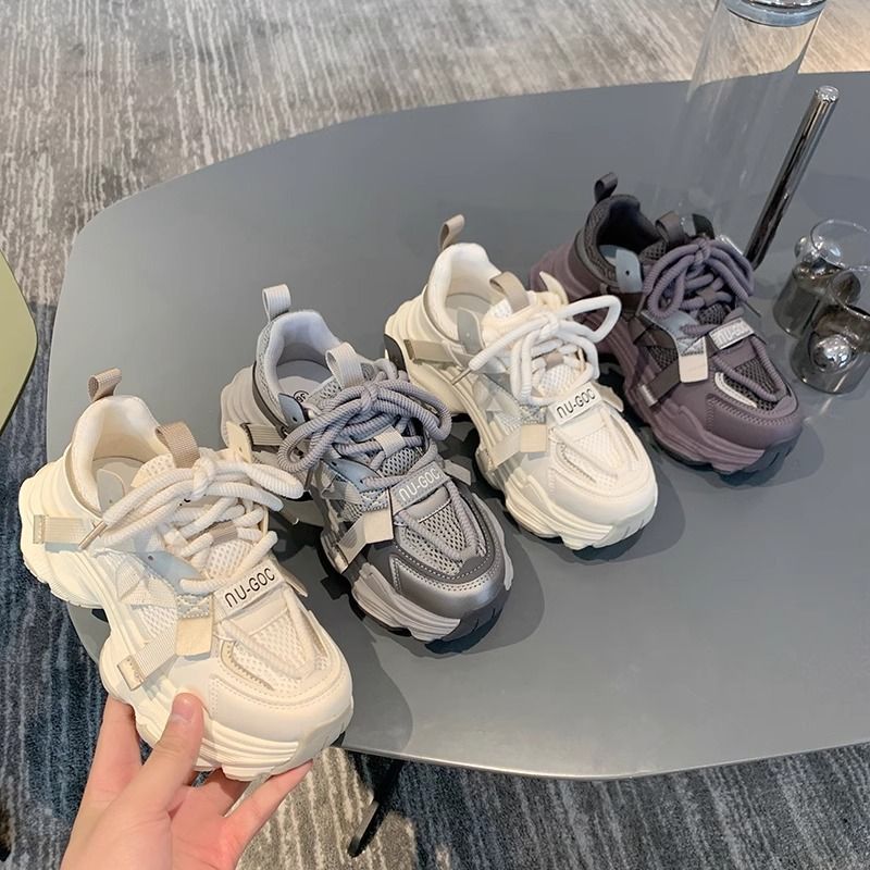 Net Face Dad Shoes, Thick Soled Sponge Cake, Spring 2025 New Versatile Small Height Casual Women's Shoes_voghion.com