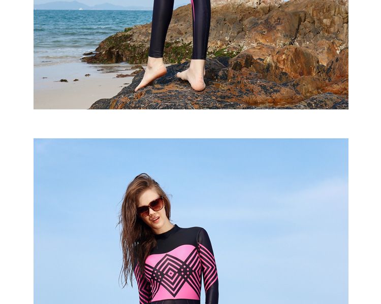 Maiô feminino de mergulho com proteção solar, peça única, corte slim, manga comprida, roupa de mergulho com snorkel, secagem rápida, surfe_voghion.com