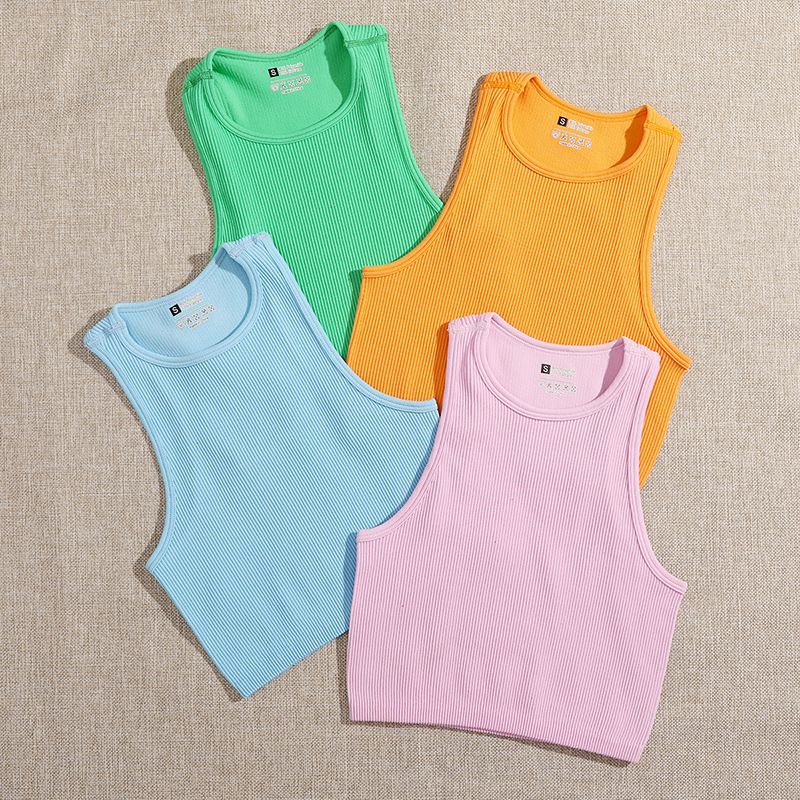 New nylon sports thread square collar short yoga vest fitness underwear with high elasticity and comfortable single-layer bra_voghion.com