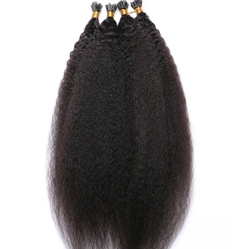 Indian Remy Human Hair I Tip Hair 100 strand Kinky Straight Keratin I Tip Microlinks Human Hair Bundles Extensions_voghion.com