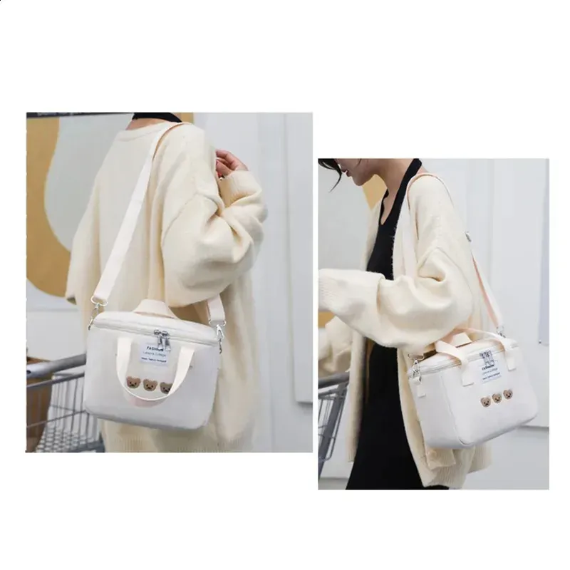 Sac à déjeuner en toile Ins Bear, grande capacité, isotherme, multifonction, boîte à déjeuner isotherme, portable, pour pique-nique_voghion.com