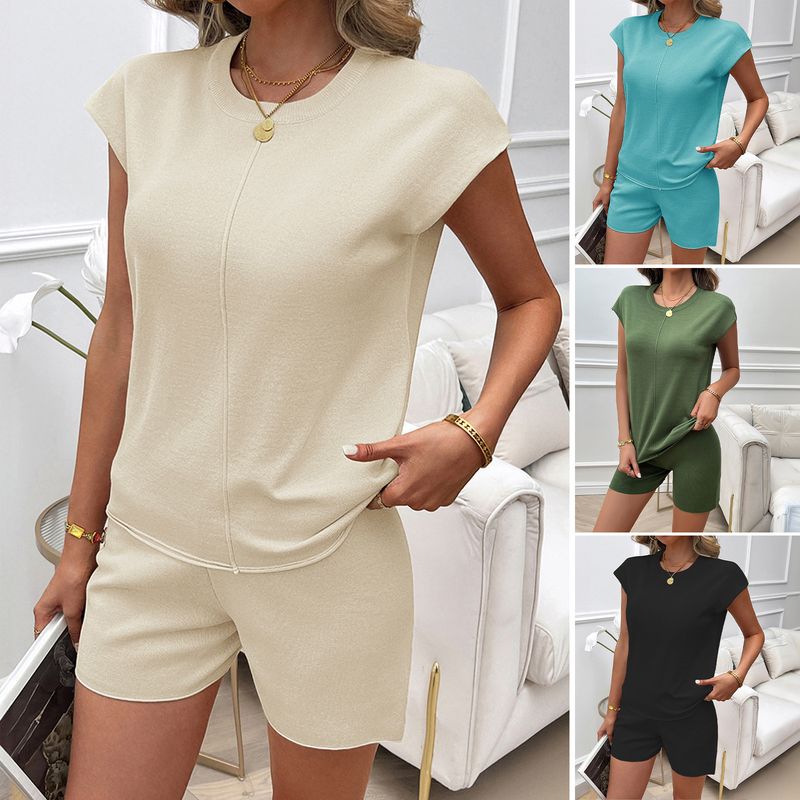 Diyun 2025 Spring Summer Macaron Casual Outdoor Home Short Sweater Two-Piece Set Women's Clothing_voghion.com