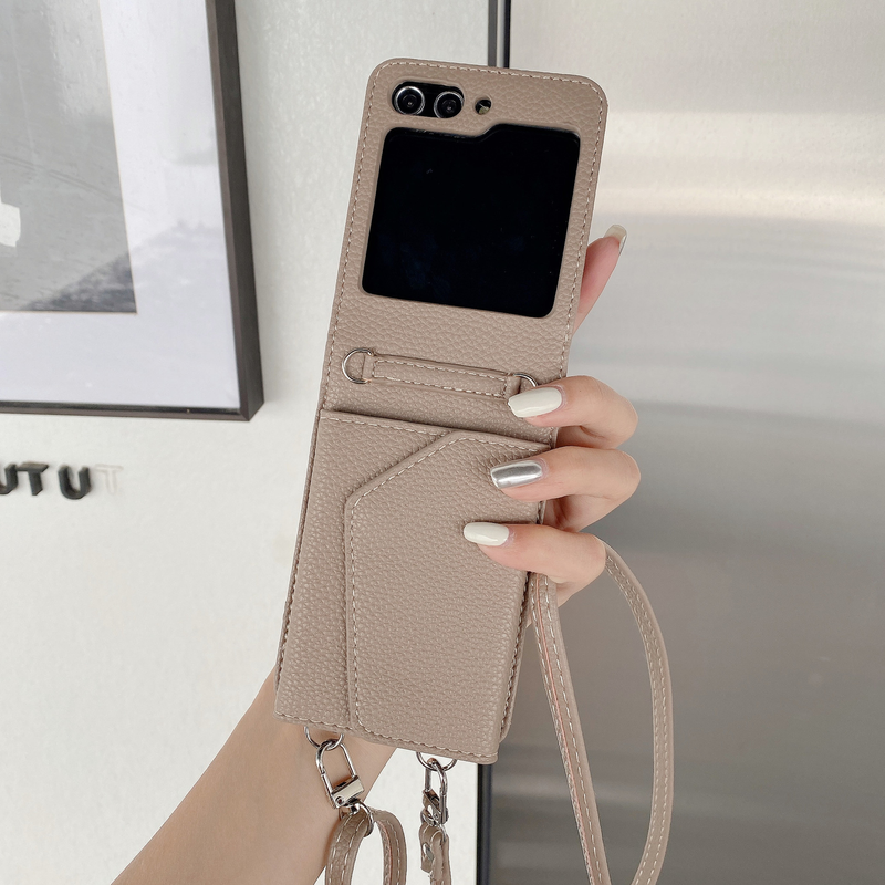 Mobile phone case for zflip3 crossbody mobile phone case Lychee women's ultra-thin zflip5 folding beauty mirror card holder mobile phone case 4_voghion.com
