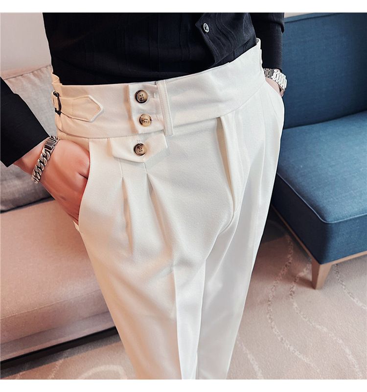 Men's casual pants Korean version of fashion Neapolitan pants personalized high-waisted straight trousers quality trendy men's pants_voghion.com