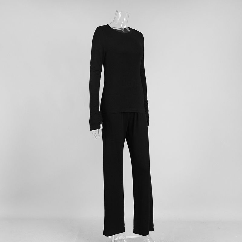 Schwarze Ärmel Lange Hosen Set 2025 Frühjahr Neue Gestrickte Pyjamas Home Wear Für Frauen_voghion.com