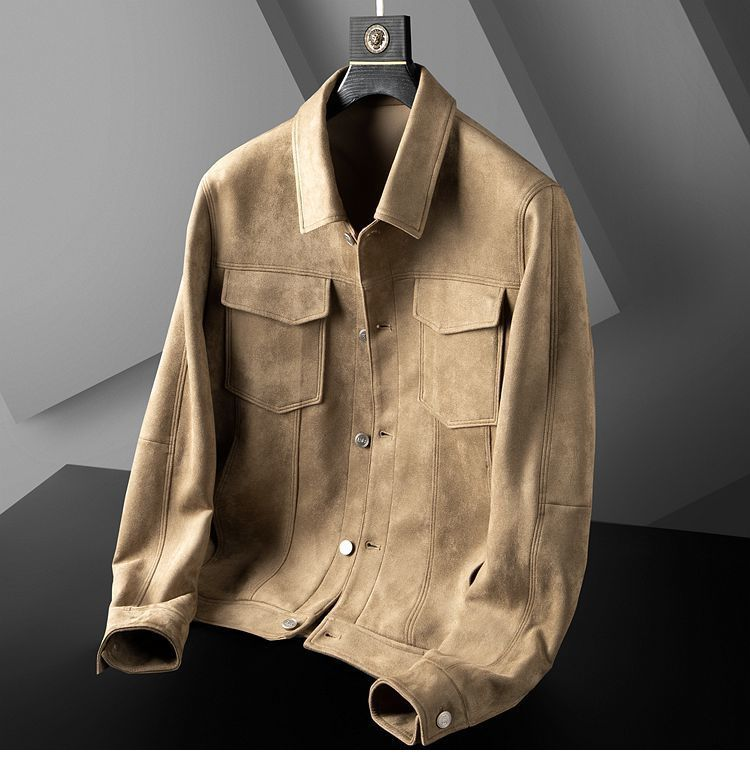 Suede jacket, men's spring and autumn trend, loose lapel outer wear top, high-end men's work jacket_voghion.com