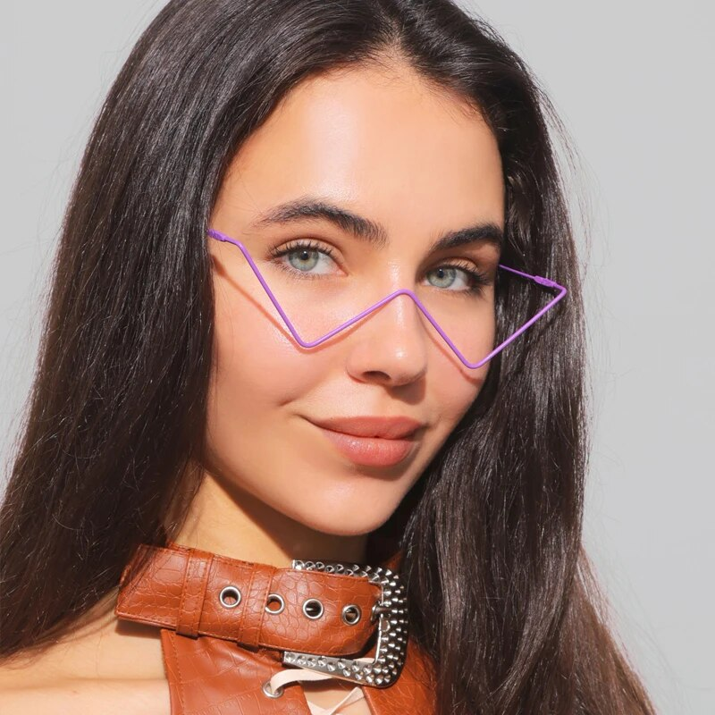 Montature per occhiali da sole in cristallo di nuova moda per donna Occhiali da vista con diamanti piccoli Linea occhiali in lega Occhiali con mezza montatura punk_voghion.com