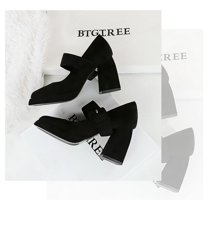 9613-6 style high thick heels, waterproof platform, suede, straight line with belt buckle, shallow mouth Mary Jane_voghion.com