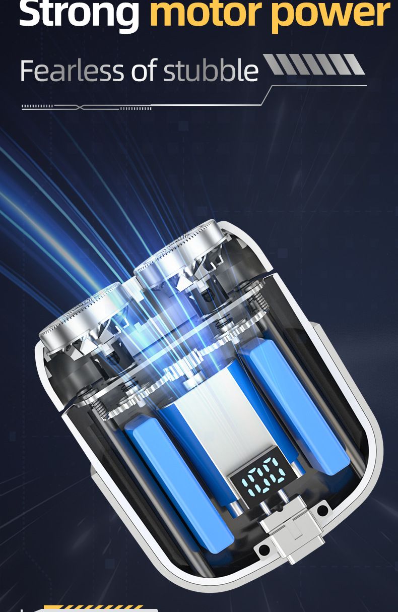 Magnetischer Doppelrotationsrasierer – 60 Min. Laufzeit, 45 dB leise, IPX7 abwaschbar, schwebende Scherköpfe für eine sanfte Rasur (Gunmetal/Silber, wiederaufladbar über USB-C)_voghion.com