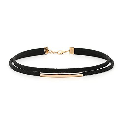 Collana girocollo corta in velluto a doppio strato, stile gotico, in metallo, nera, per donna_voghion.com