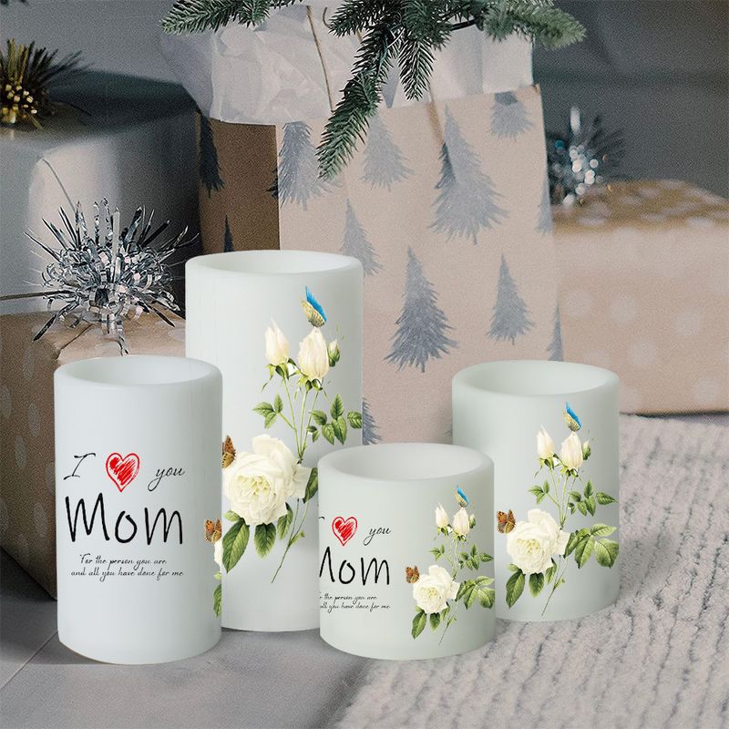 4 Piece Set Of Printed DIY Layout Candle Glow Theme Party Decoration LED Electronic Candle Light Festival Light Up_voghion.com