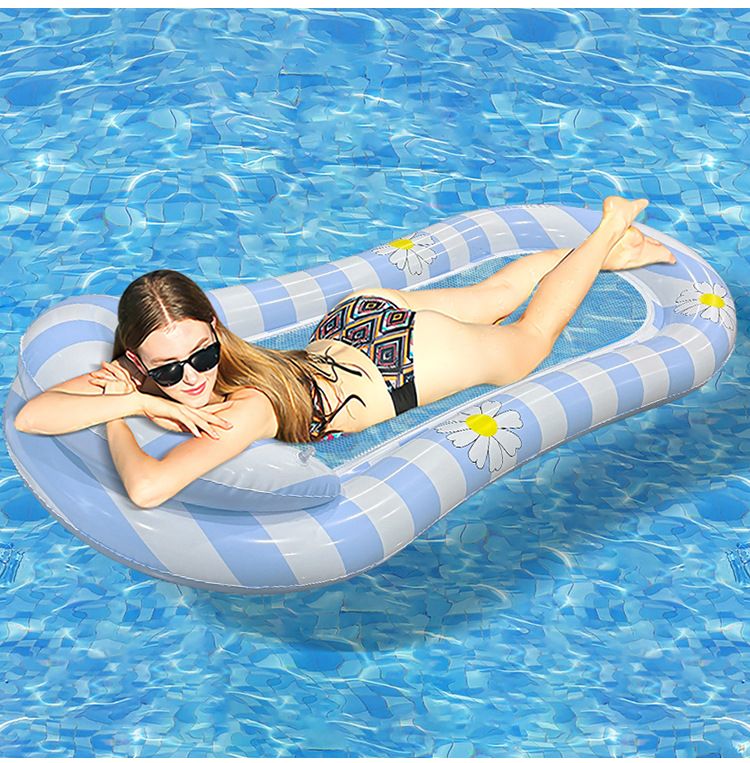 Striped Daisy Inflatable Floating Mat - Thickened PVC Pool Float With Reinforced Mesh (Eco-Friendly Foldable 200cm For Beach/Pool)_voghion.com