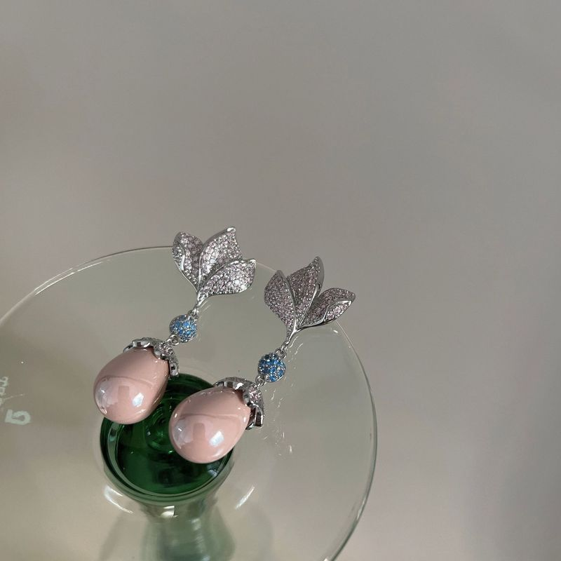 Elegantní francouzské vintage perlové květinové dámské zirkonové náušnice prémiové kvality_voghion.com