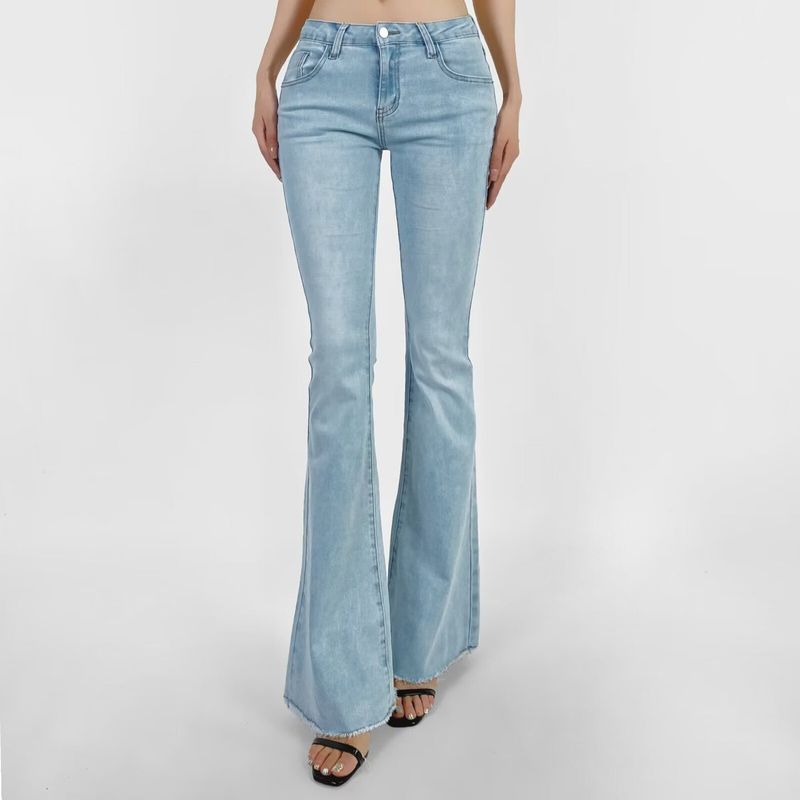 Women’s Clothing Ins Hot Girl Style Raw Edge Slim Embroidery Low Waist Flared Jeans Autumn New Slim Jeans_voghion.com