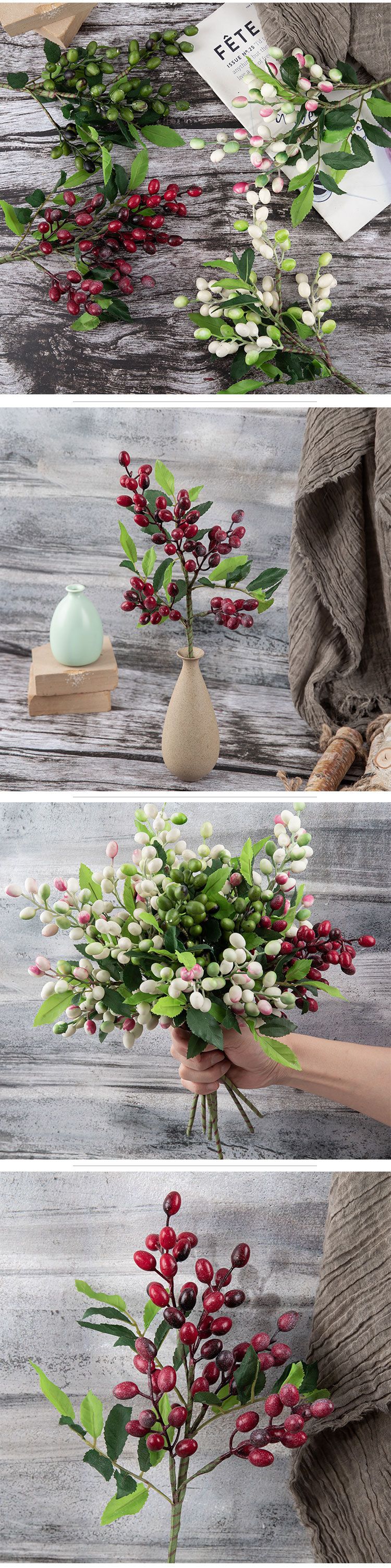 Bean branch berry olive fruit Christmas artificial flower manufacturer home decoration flower wall plant wall artificial flower MW30333_voghion.com