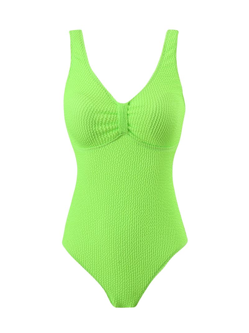 Traje de baño de una pieza de color sólido para mujer, estilo conservador, para vacaciones en la playa y aguas termales._voghion.com