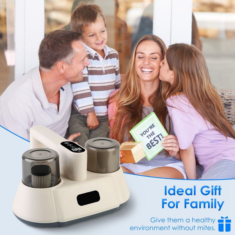 15000PA Double-Cup Bed Vacuum Cleaner With UV-C Light Cordless Mattress Vacuum Rechargeable Dust Mites Remover With 3 Washable Filters_voghion.com
