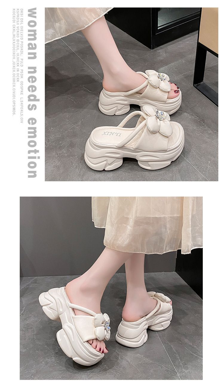 Sandálias plataforma com bico redondo, novo estilo da moda para o verão, chinelos de cunha com flores de celebridades da internet para mulheres, elegantes_voghion.com