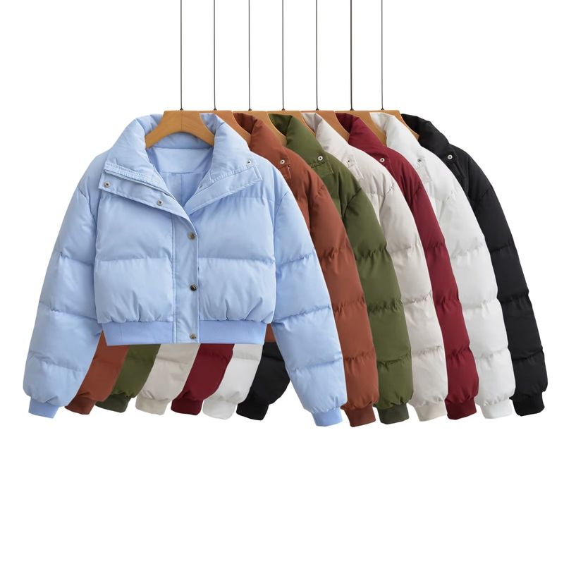 Moda feminina roupas curtas slim lapela cor sólida manga comprida zíper algodão jaqueta_voghion.com