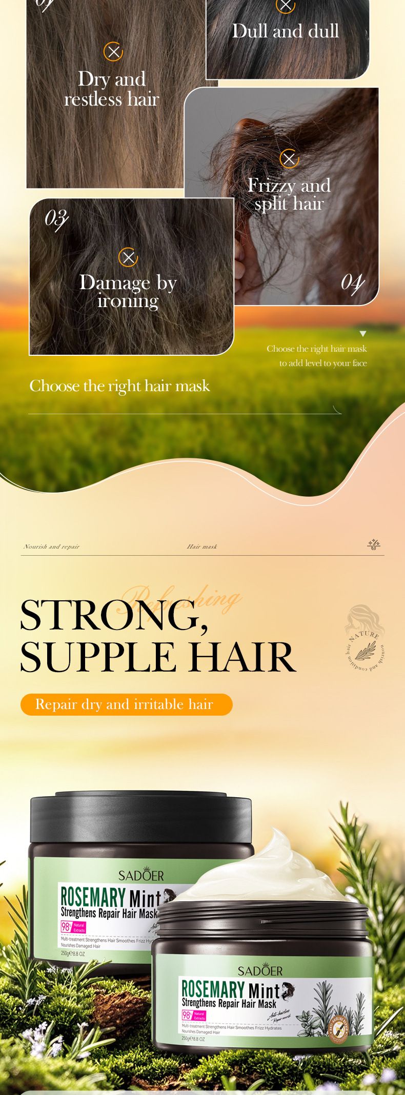 Maschera per capelli idratante alla menta e rosmarino Full English Balsamo nutriente forte SADOER_voghion.com