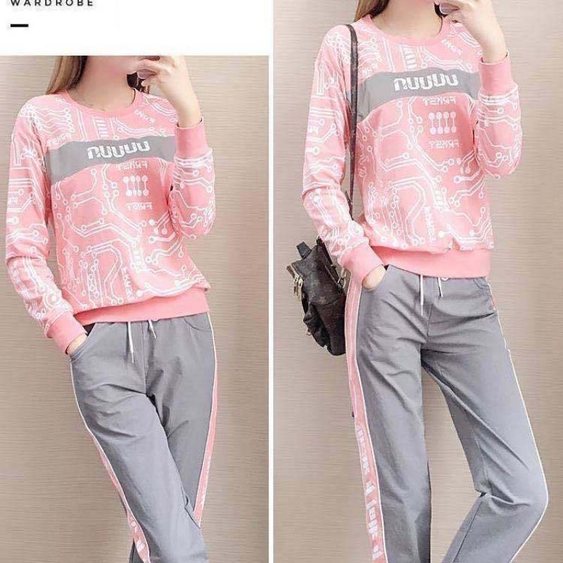 Women's Sports Suit Autumn New Fashion Hong Kong Stle Personalit Loose Casual Wear Stlish Running Two-Piece Set_voghion.com