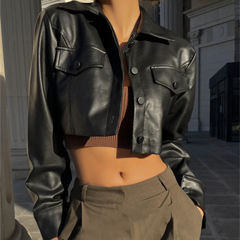 Dametøj overtøj populært dametøj sexet navlebar hot girl motorcykel slid enkeltradet jakke_voghion.com