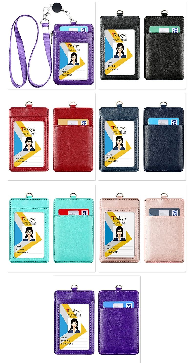 Work ID Leather Cover Large Capacity Card Bag Student Tag Bus Access Card Employee Chest Card Cover With Hanging Rope_voghion.com