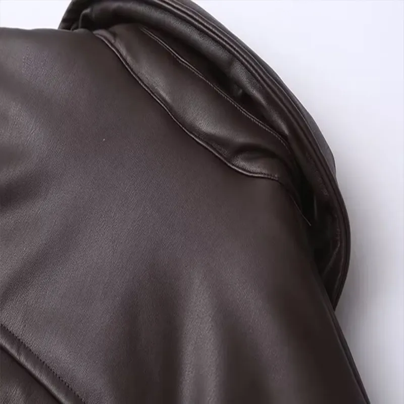 Veste en similicuir pour femme, surdimensionnée, style streetwear, parka rembourrée en coton, manteau court et chaud, collection automne-hiver 2024_voghion.com