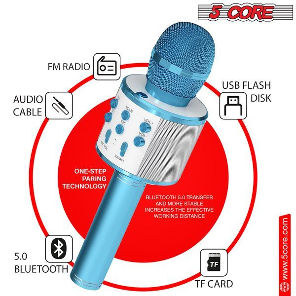 5CORE Bluetooth Wireless Karaoke Microphone All-in-One Portable Handheld Mic With Speaker Recorder Microfono Inalambrico WM SPK BLU_voghion.com