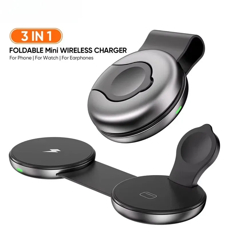 Mini Travel Wireless Charging 3 In 1 Portable Foldable Fast Charger Dock For IPhone 16 15 14 AirPods IPhone Watch_voghion.com