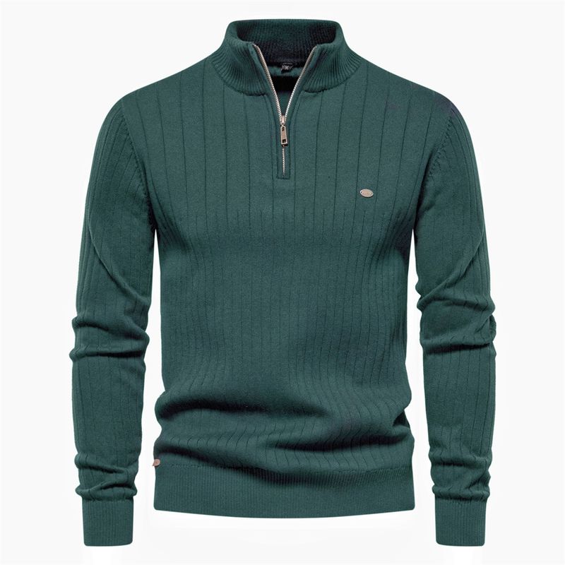 Autumn And Winter New Style Stand Collar Men's Sweater Half Zip Solid Color Knitted Sweater High Quality Men's Sweater_voghion.com