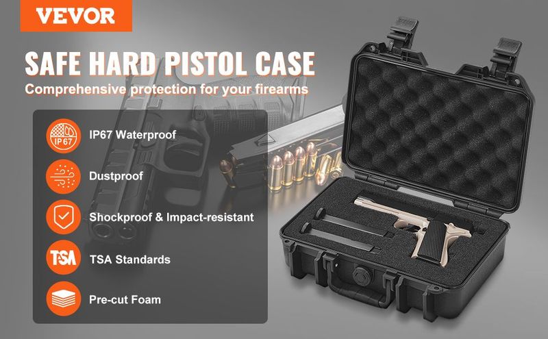 VEVOR Hard Pistol Cases With Pre-cut PU Foam Lockable Pistol Case For 1 Pistol_voghion.com