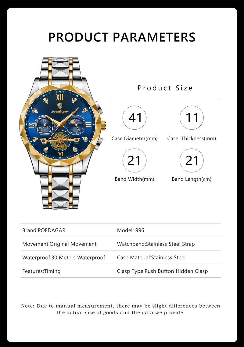 Fashion Man Wristwatch Stainless Steel Chronograph Quartz Watches For Men Waterproof Luminous Luxury Casual Men's Watch_voghion.com