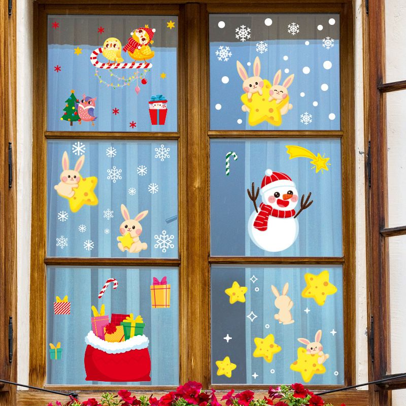 2022 9-Blatt-Set mit statischen Cartoon-Sternen, Weihnachtsmann-Fensterdekoration, Wandaufkleber_voghion.com