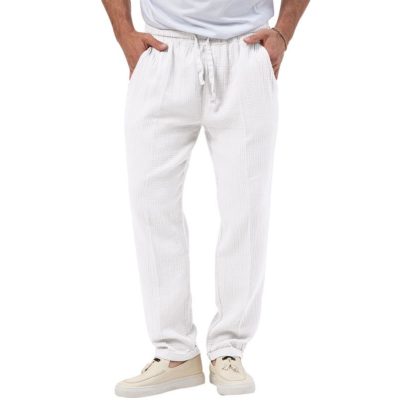 2023 Summer Breathable Solid Color Bubble Plus Size Loose Men's Casual Pants_voghion.com