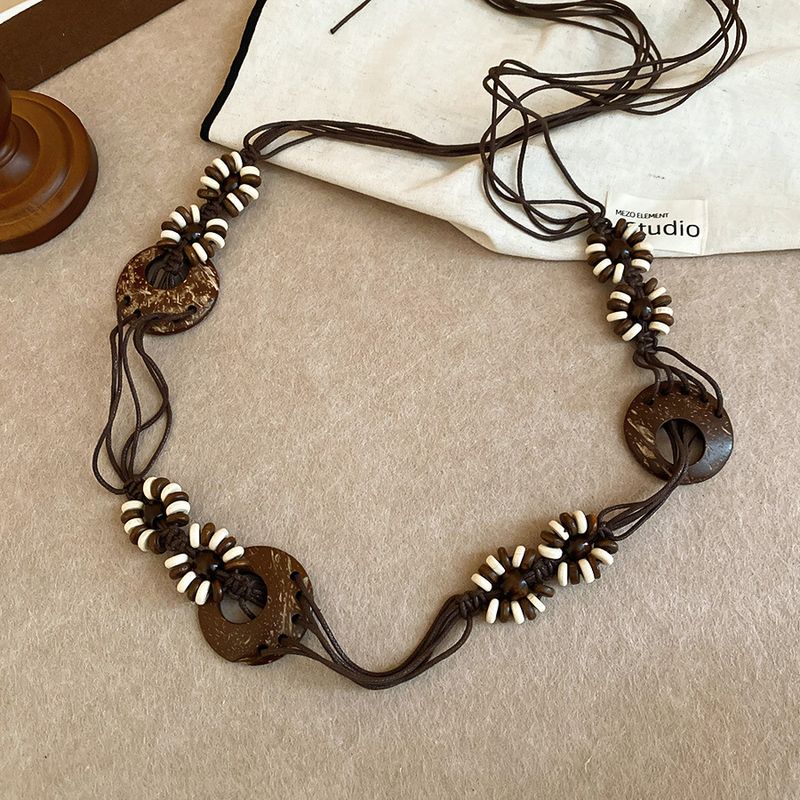 Chaîne de taille en perles de bois et résine acrylique tissée à la main, style ethnique, accessoire de mode pour femmes_voghion.com